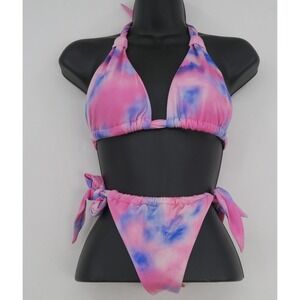 Victoria's Secret Pink Blue Tie Dye Triangle Bikini Set Size Medium